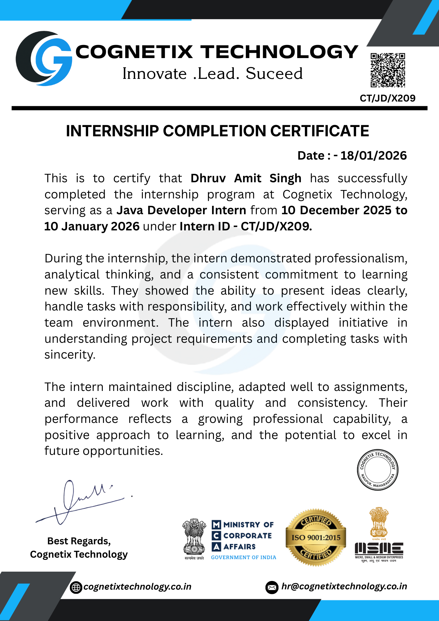 Internship Completion Certificate